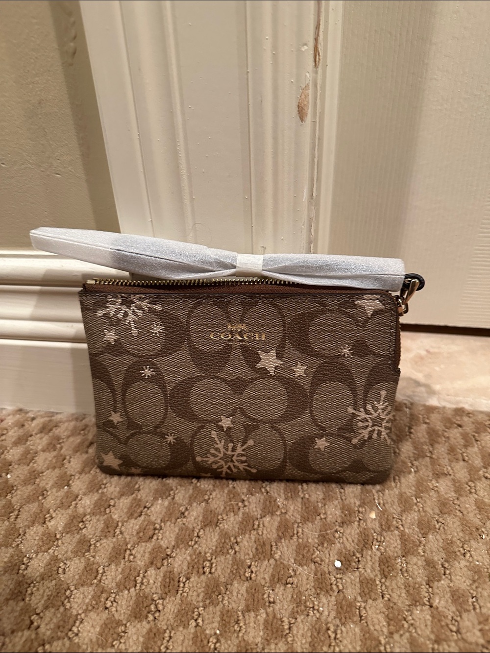 Coach Brown Signature Canvas Wristlet with Silver Star and Snowflake Accents - Picture 2 of 5